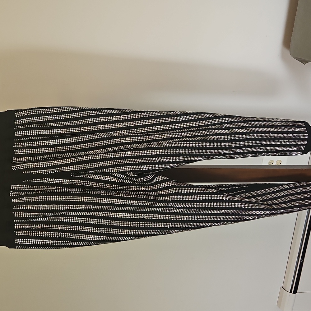 Akira Black and Silver Striped Leggings...size S..inseam 27 - Picture 2 of 6